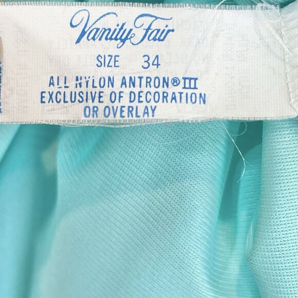 Vintage Vanity Fair Sz 34 Button Down Robe Nightgown Nylon Silky Teal Applique - Picture 7 of 9